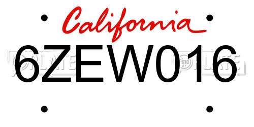 6ZEW016 California License Plate