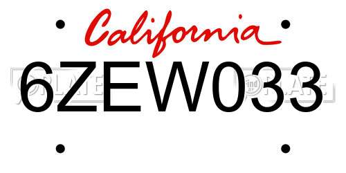 6ZEW033 California License Plate