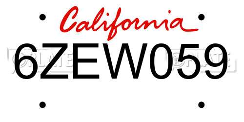 6ZEW059 California License Plate
