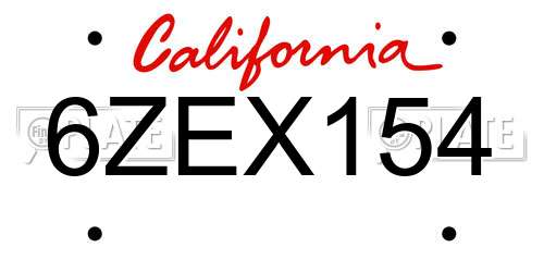 6ZEX154 California License Plate
