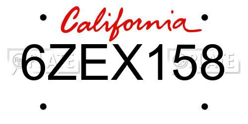 6ZEX158 California License Plate