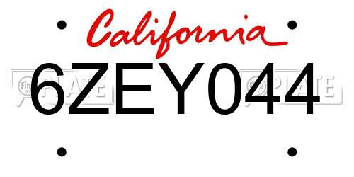 6ZEY044 California License Plate