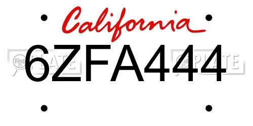 6ZFA444 California License Plate