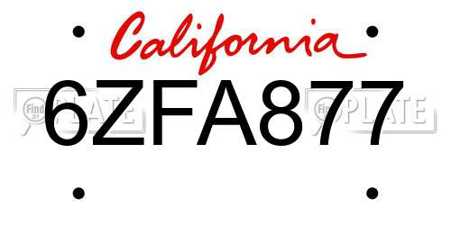 6ZFA877 California License Plate