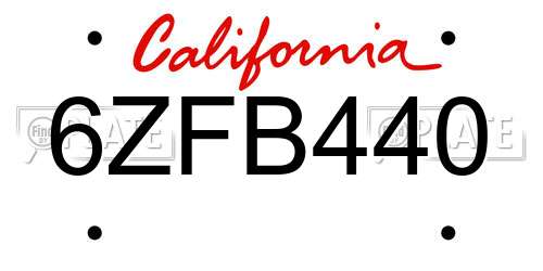 6ZFB440 California License Plate