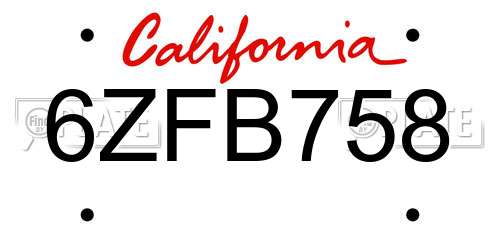 6ZFB758 California License Plate
