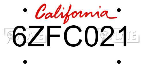 6ZFC021 California License Plate