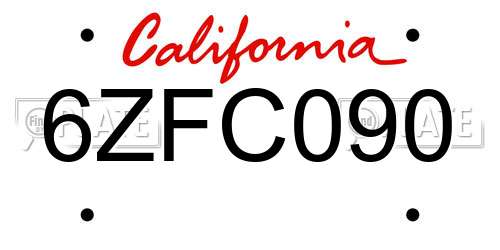 6ZFC090 California License Plate