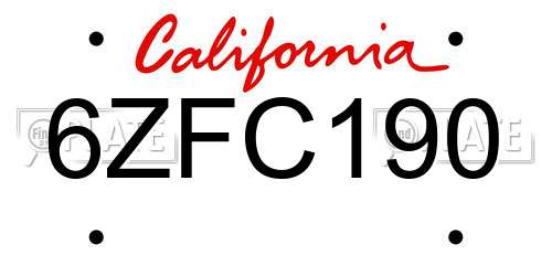6ZFC190 California License Plate