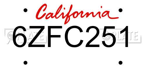 6ZFC251 California License Plate