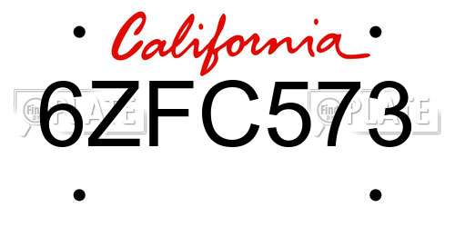 6ZFC573 California License Plate