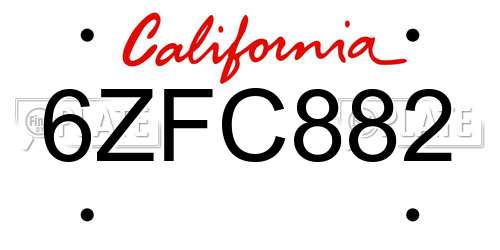 6ZFC882 California License Plate