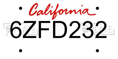 6ZFD232 California License Plate