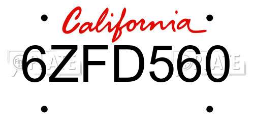 6ZFD560 California License Plate