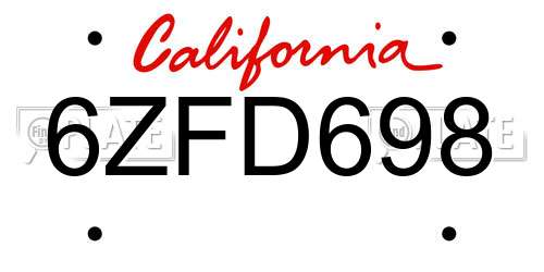 6ZFD698 California License Plate