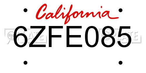 6ZFE085 California License Plate