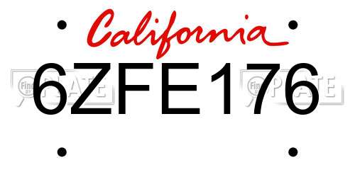 6ZFE176 California License Plate
