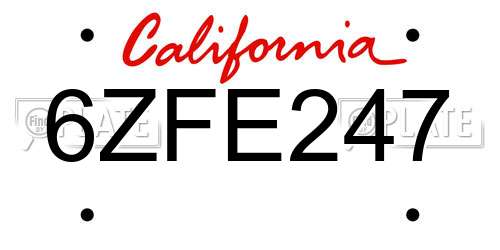6ZFE247 California License Plate