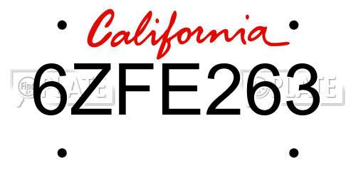 6ZFE263 California License Plate