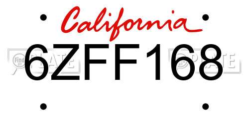 6ZFF168 California License Plate
