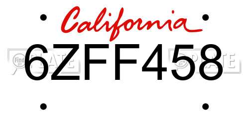 6ZFF458 California License Plate