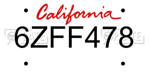 6ZFF478 California License Plate