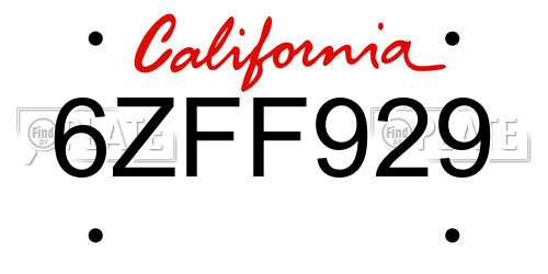 6ZFF929 California License Plate