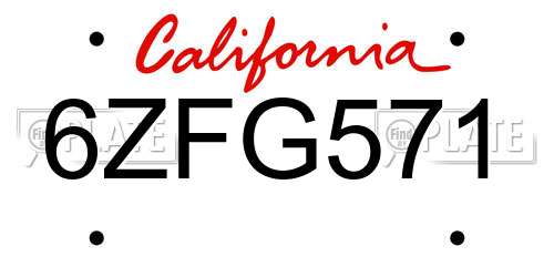 6ZFG571 California License Plate