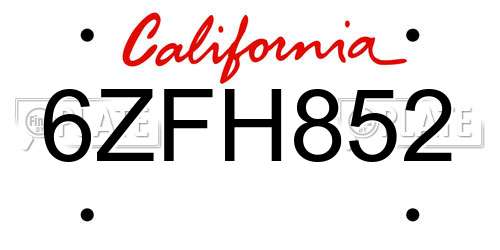 6ZFH852 California License Plate