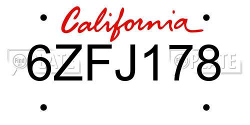 6ZFJ178 California License Plate