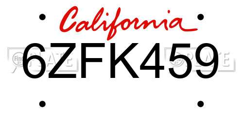 6ZFK459 California License Plate