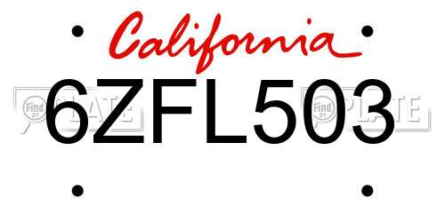 6ZFL503 California License Plate