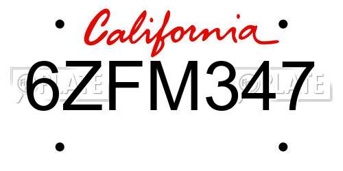 6ZFM347 California License Plate