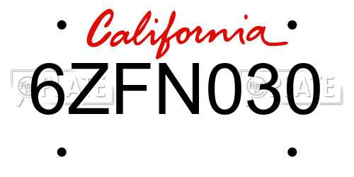 6ZFN030 California License Plate
