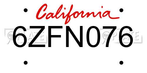 6ZFN076 California License Plate