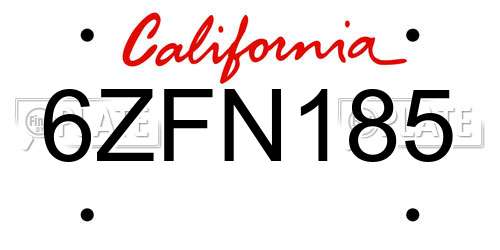 6ZFN185 California License Plate