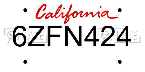 6ZFN424 California License Plate