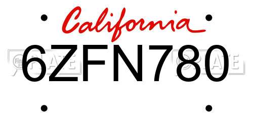 6ZFN780 California License Plate