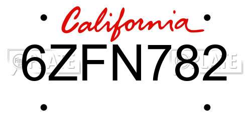 6ZFN782 California License Plate