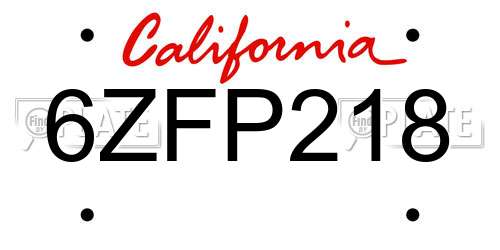 6ZFP218 California License Plate