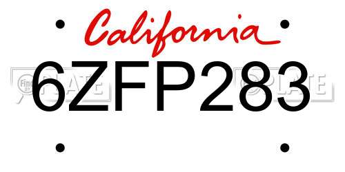 6ZFP283 California License Plate