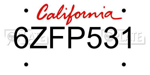 6ZFP531 California License Plate