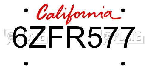 6ZFR577 California License Plate