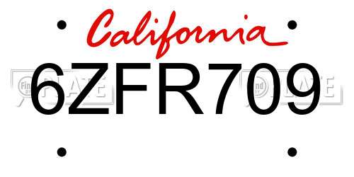 6ZFR709 California License Plate