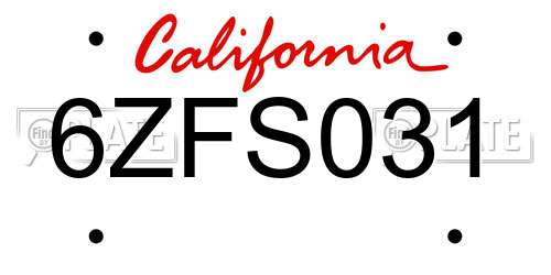 6ZFS031 California License Plate