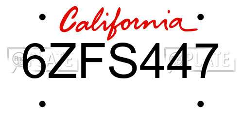 6ZFS447 California License Plate