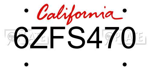 6ZFS470 California License Plate