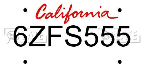 6ZFS555 California License Plate