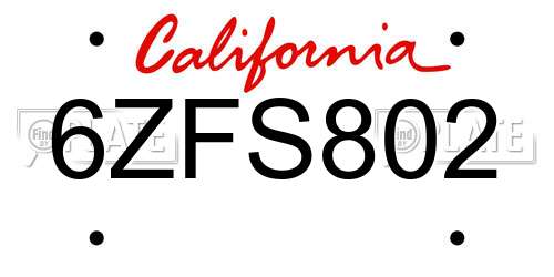 6ZFS802 California License Plate