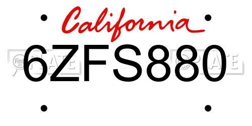 6ZFS880 California License Plate